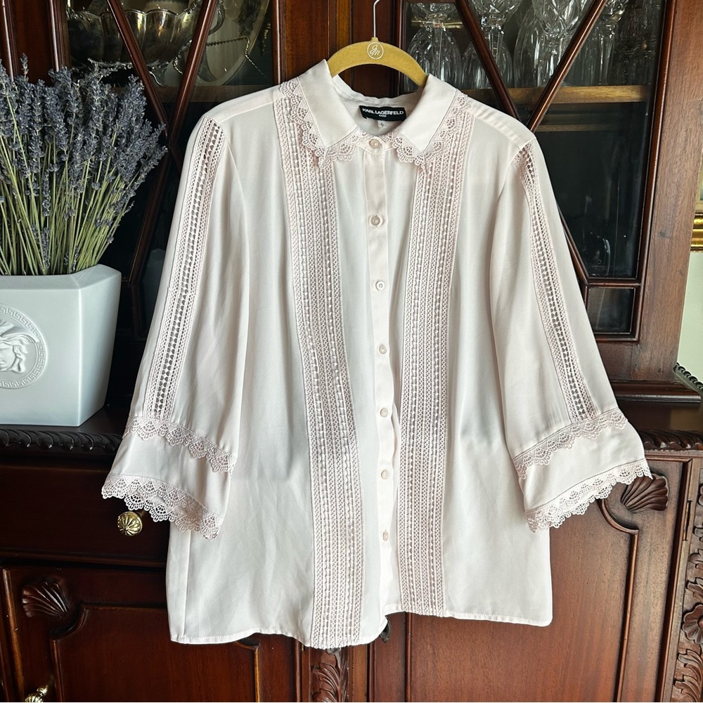 Karl Lagerfeld Pink Lace Trim Blouse